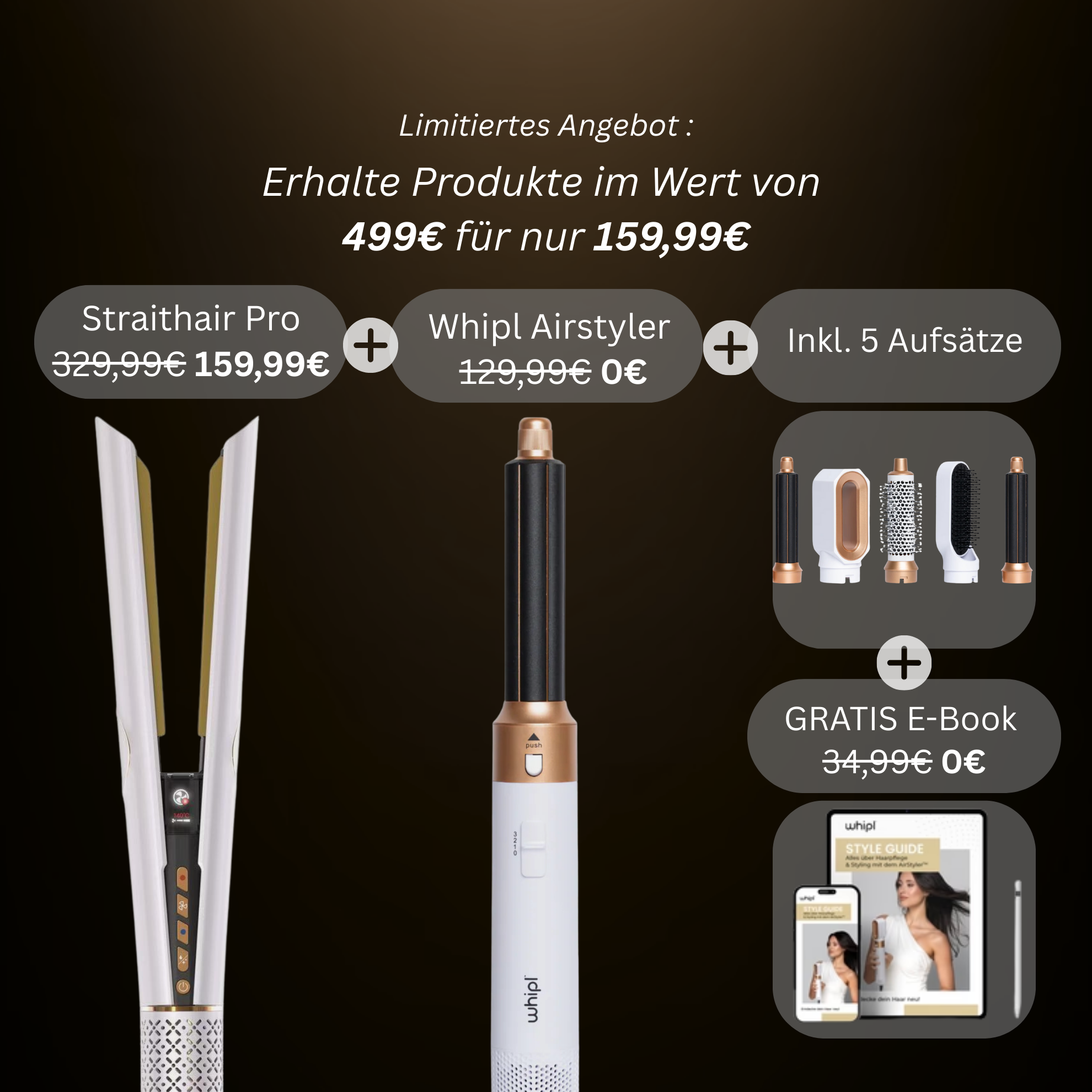 Whipl™ Straithair Pro - Air Straightener + FREE Airstyler incl. 5 attachments